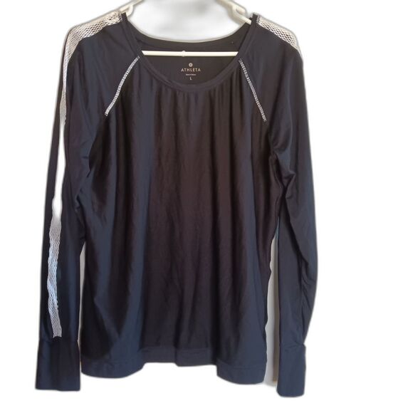 Athleta black sz. L black quick dry mesh yoga run shirt - Picture 1 of 10